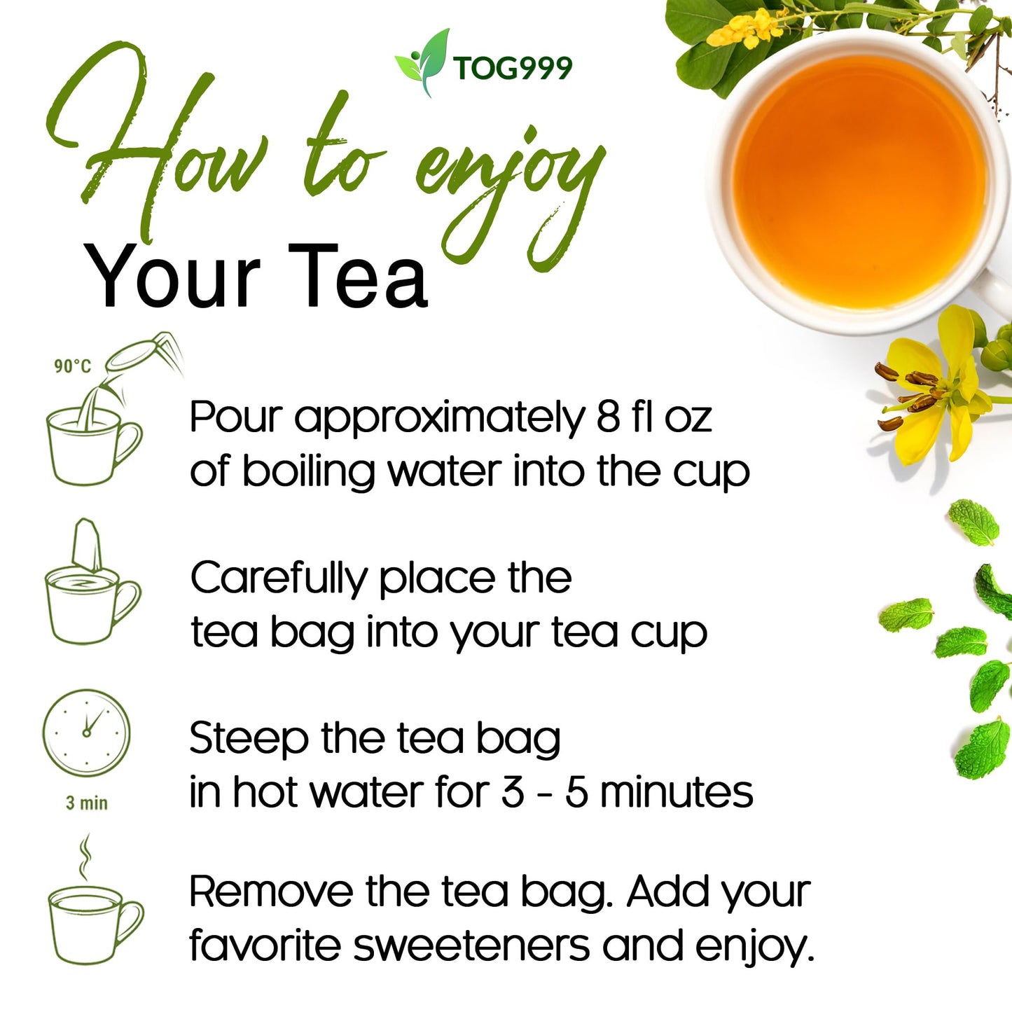 TOG999 Herbal Tea Bags - Natural Blend of Senna, Peppermint, Licorice, Fennel - 60 Bags, Vegan, No Sugar, No Caffeine, No Gluten