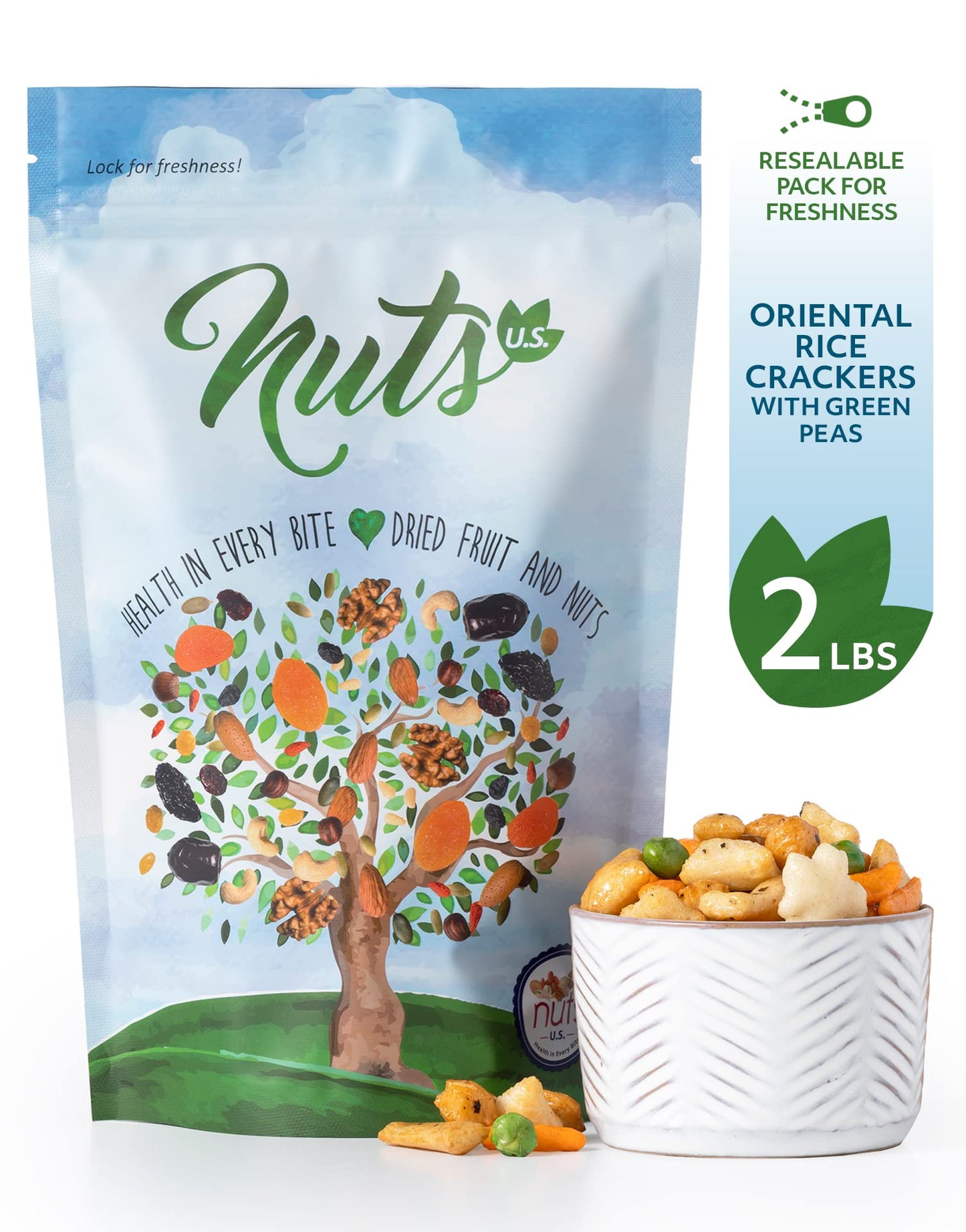 NUTS U.S. Oriental Rice  ers with Green Peas - 2 Pound Resealable Bag