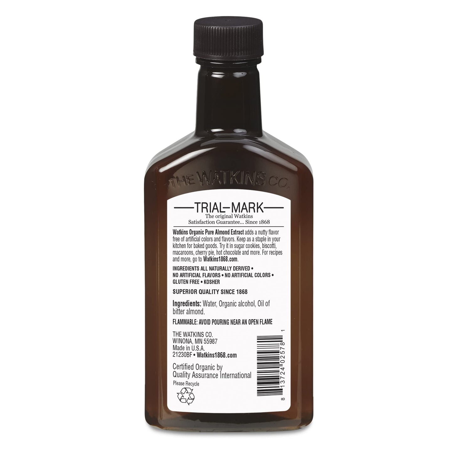 Watkins Organic Pure Almond Extract, 4 oz Bottle, 3-Pack, Natural Flavoring