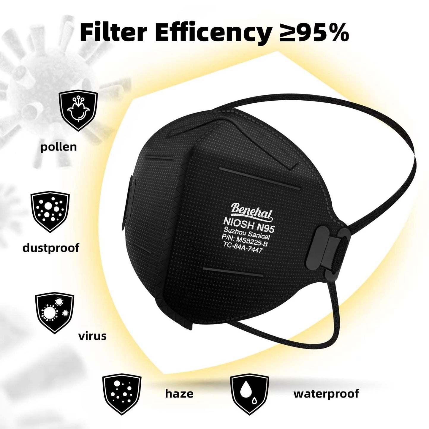 N95 Black Masks, 30 Pack Niosh Certified N95 Disposable Respirator 5 Layers Safety Breathable Mask With 95% Filtering Efficiency