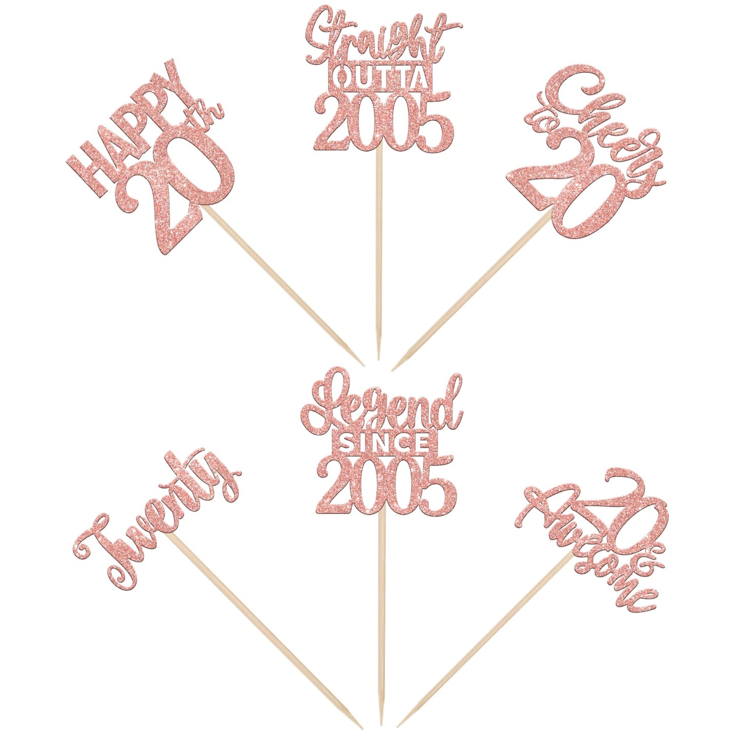 24Pcs Rose Gold Happy 20Th Birthday Cupcake Toppers Twenty Straight Outta 2005 Cupcake Picks Cheers To 20 Lengend Since 2005 Cak