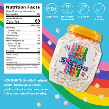 Choczero Freeze Dried Marshmallow Bits - Zero Sugar Cereal Topping, Keto, Baking, Ice Cream, Large Value Jar, 18 Ounce (Pack Of