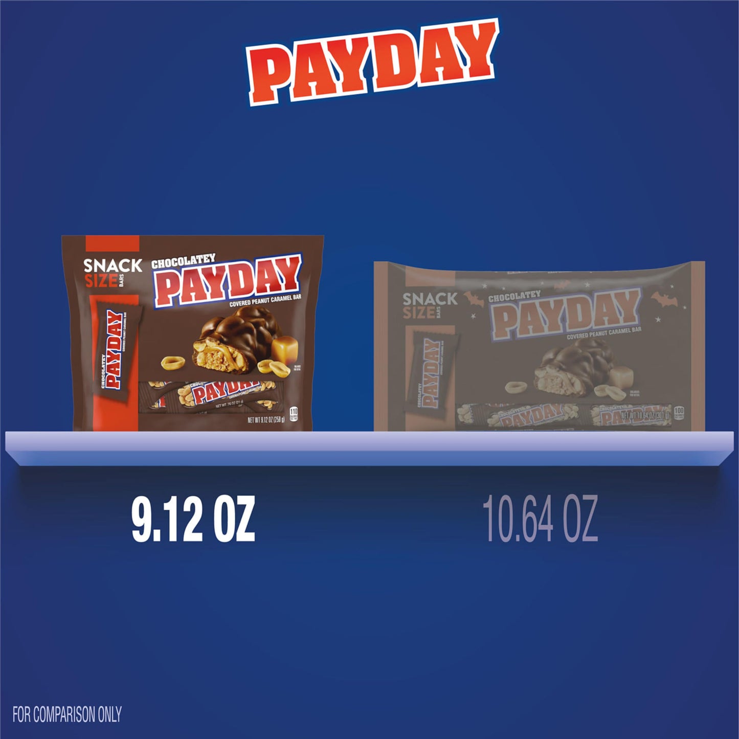 Payday Chocolatey Peanut Caramel Snack Size, Candy Bag, 9.12 Oz