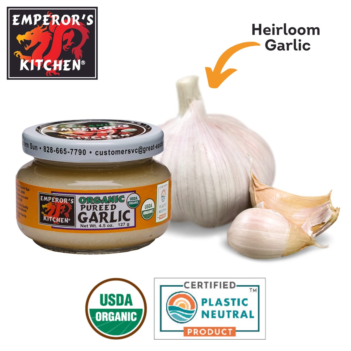 Emperor'S Kitchen Organic Pureed Garlic, Usda Certified Organic, Ready To Use, Convenient For Cooking, 4.5 Oz Jar (Pack Of 4)