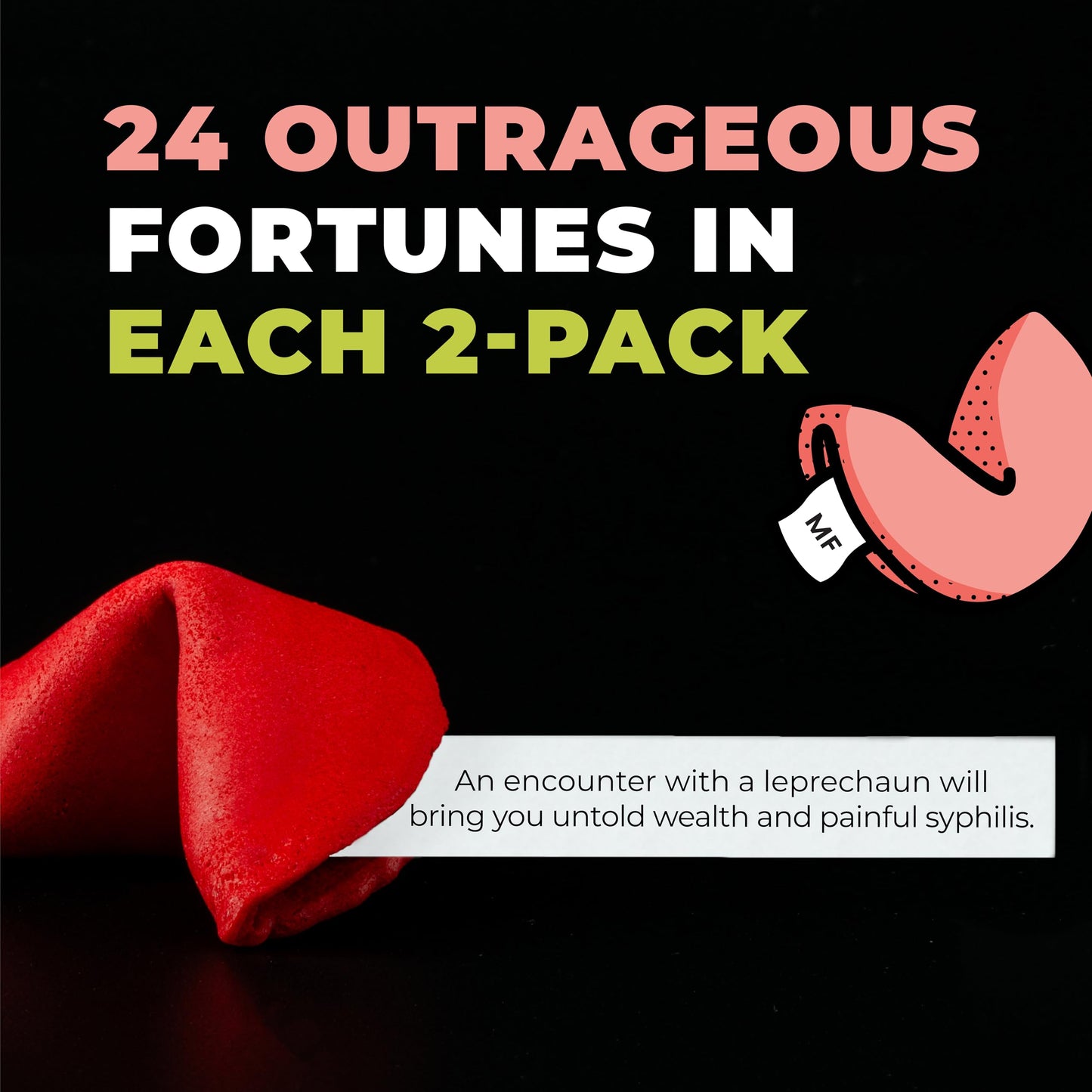 MISS FORTUNES Funny Fortune Cookies, 2-Dozen Pack, Dirty + Unlucky Color, Great for Parties
