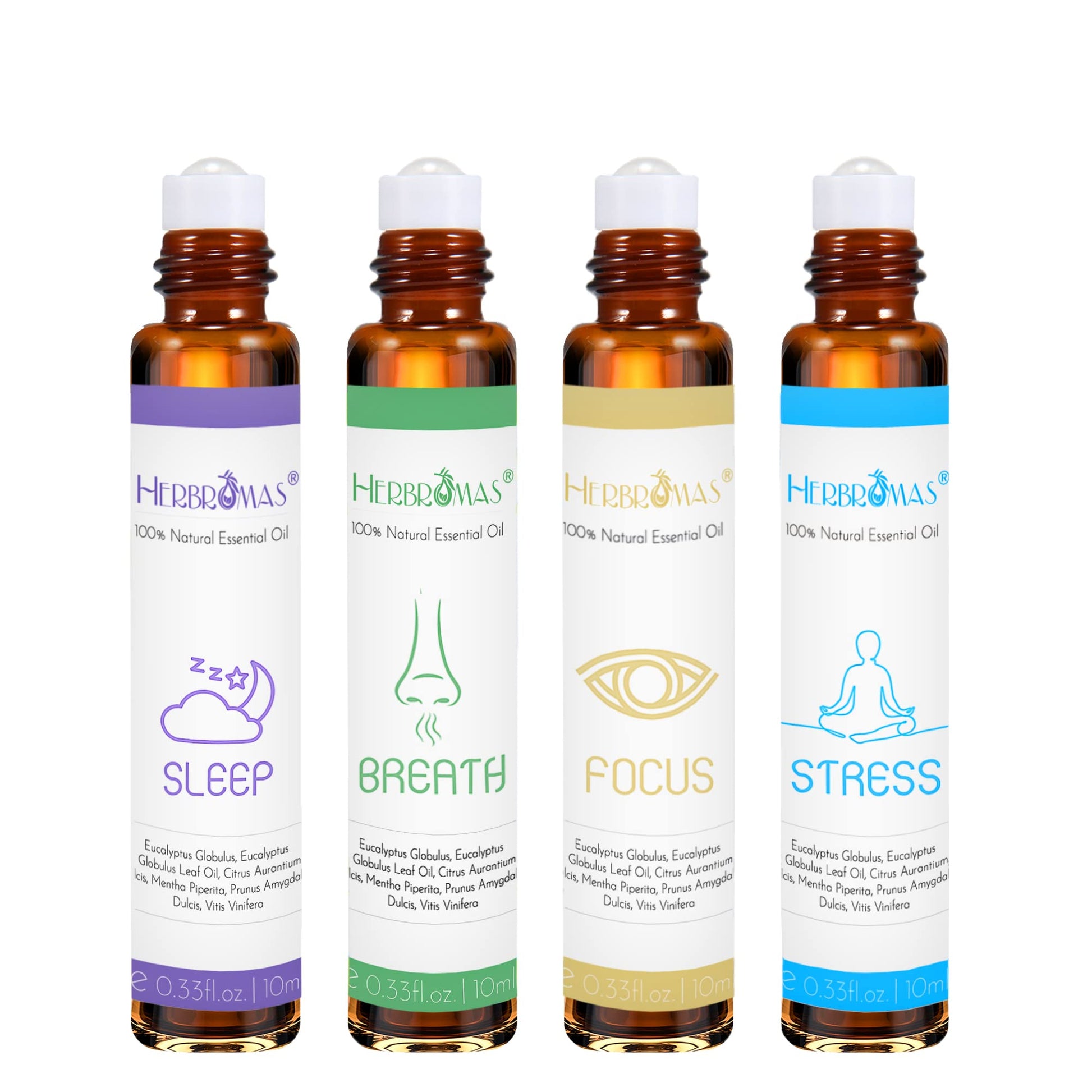 Herbromas Aromatherapy Oils Roller Set, Natural Pre-Diluted Essential Oils Roll On With Glass Rollerball, Relaxation Gift For Wo