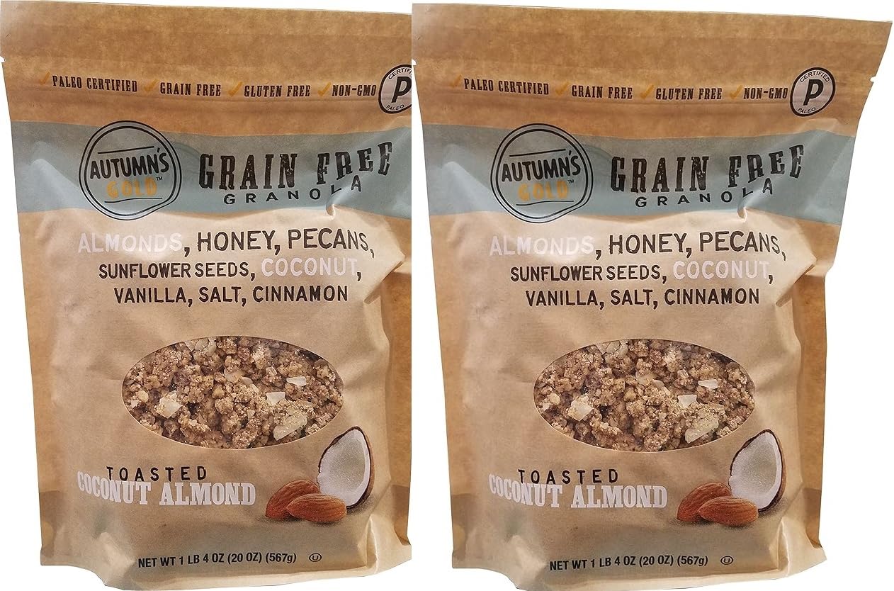 (Pack of 2) Autumns Gold Grain Free Toasted Coconut Almond Granola 20 oz, Gluten-Free, Grain-Free, Non-GMO and Paleo Certified.