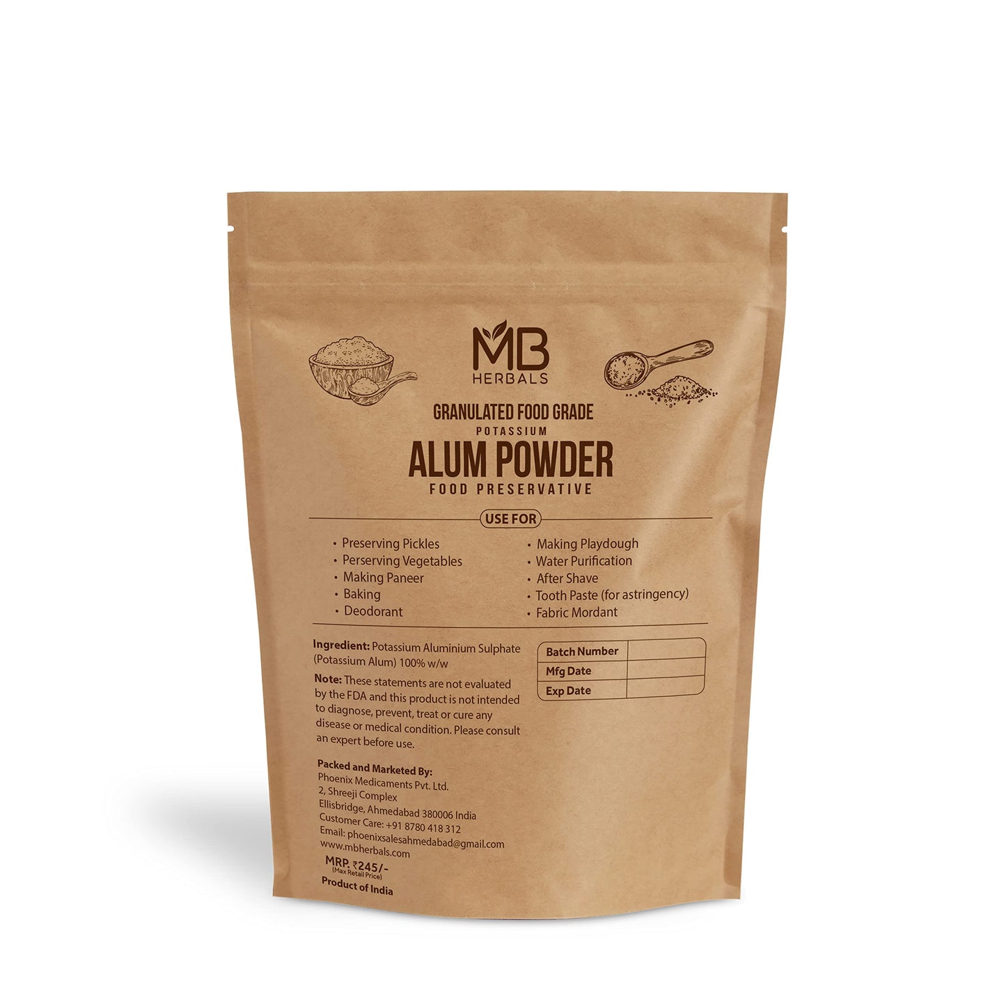Mb Herbals Alum Powder 100 Gram (3.5 Oz) | Granulated Potassium Alum Powder | Purified Through Shodhan Process | Granulated Powd