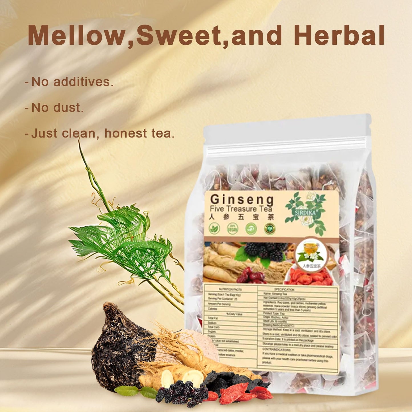 Qiuumey Ginseng Kidney Tea - Organic Herbal Blend for Men & Women, 2 Bags (50 pcs) - Healthy Cleanse Tea