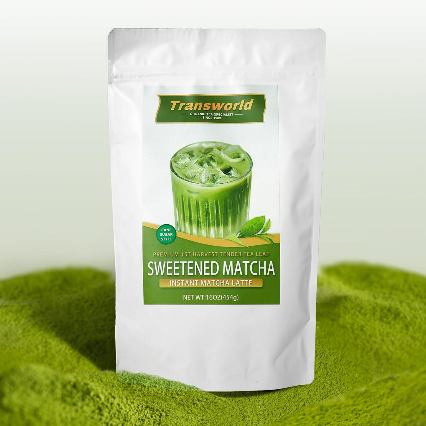 Sweetened Matcha Green Tea Powder Sweet Powder Instant Matcha Latte Blend 100% Pure Premium Matcha For Latte 16Oz(454G) Jiuyu