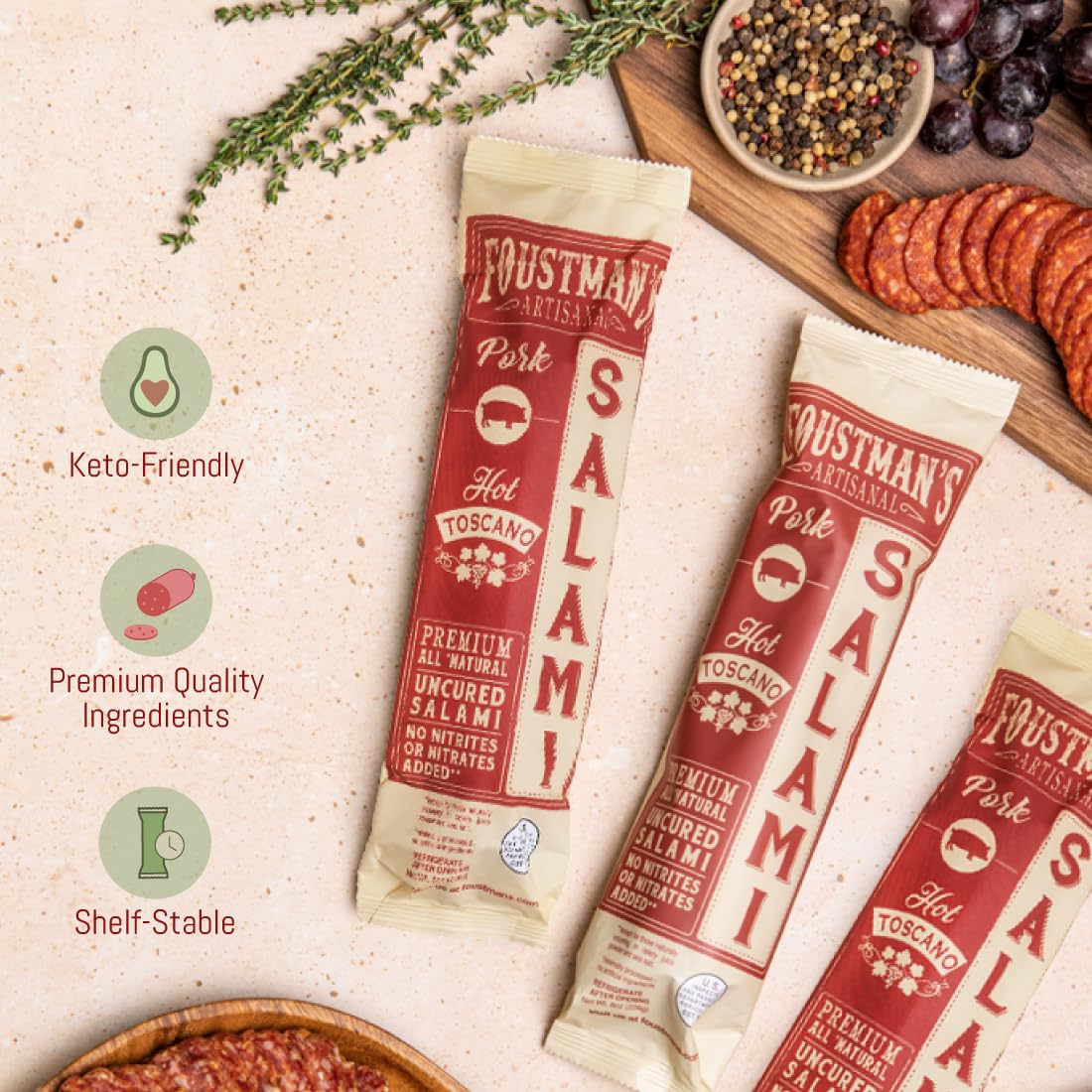Foustmans Artisanal Salami Nitrate-Free Naturally Cured (Pack Of 3) (Hot Toscano)