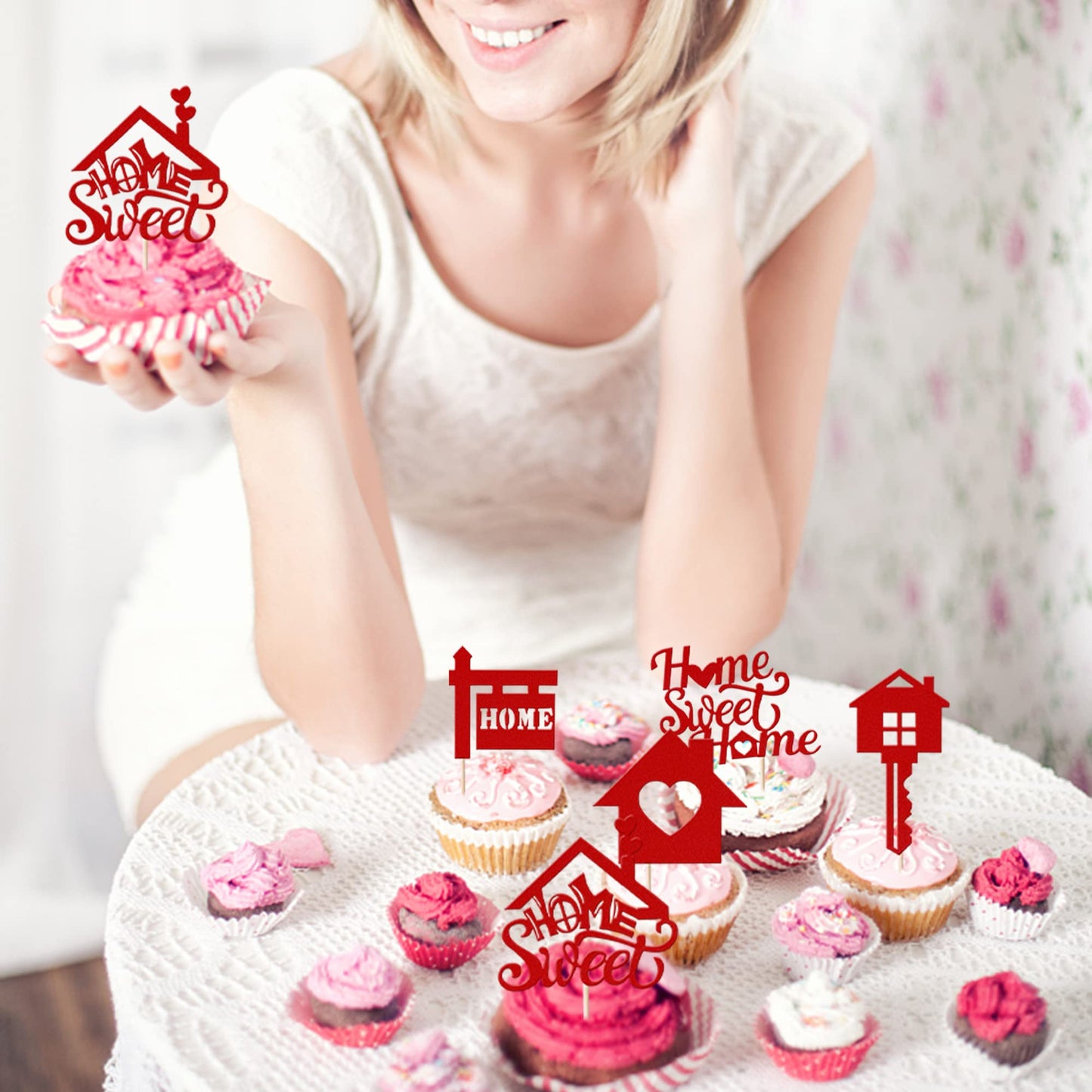 Rsstarxi 30 Pack Sweet Home Cupcake Toppers Key Housewarming Cupcake Picks Housewarming Party Decorations For Welcome New Home House Warming Party Cake Decorations Red