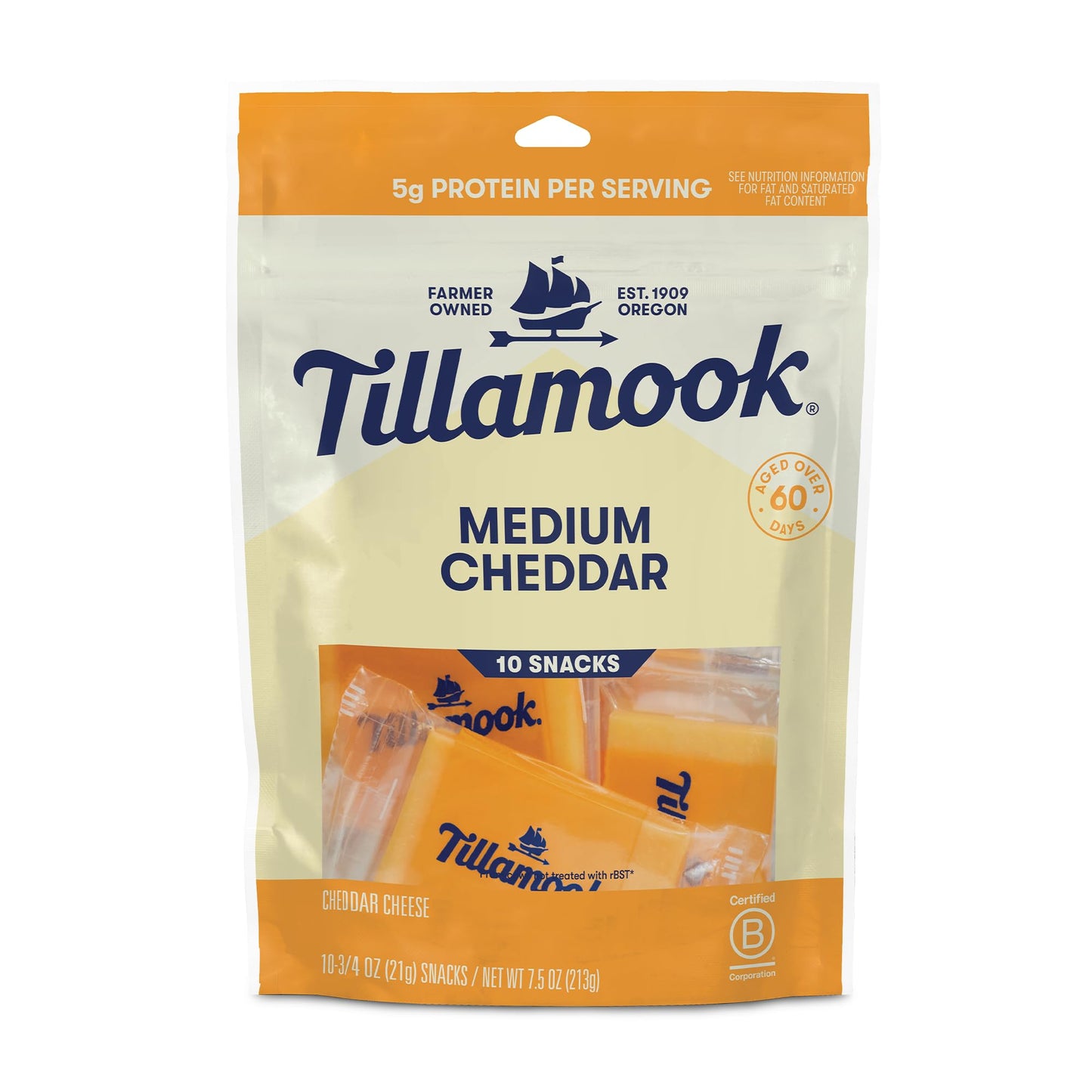 Tillamook, Medium Cheddar Cheese 3/4 oz Snack Portions, 10 ct