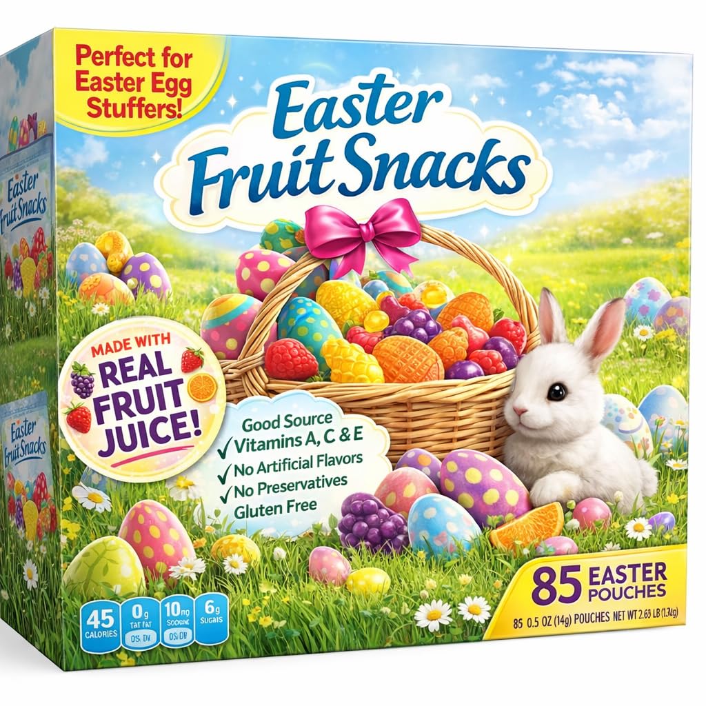 Eater Fruit Snack Gummy Flavor Treats 85 Individually Wrapped Pouches for Easter Egg Hunt Basket Stuffer Filler Party Favor DIY 