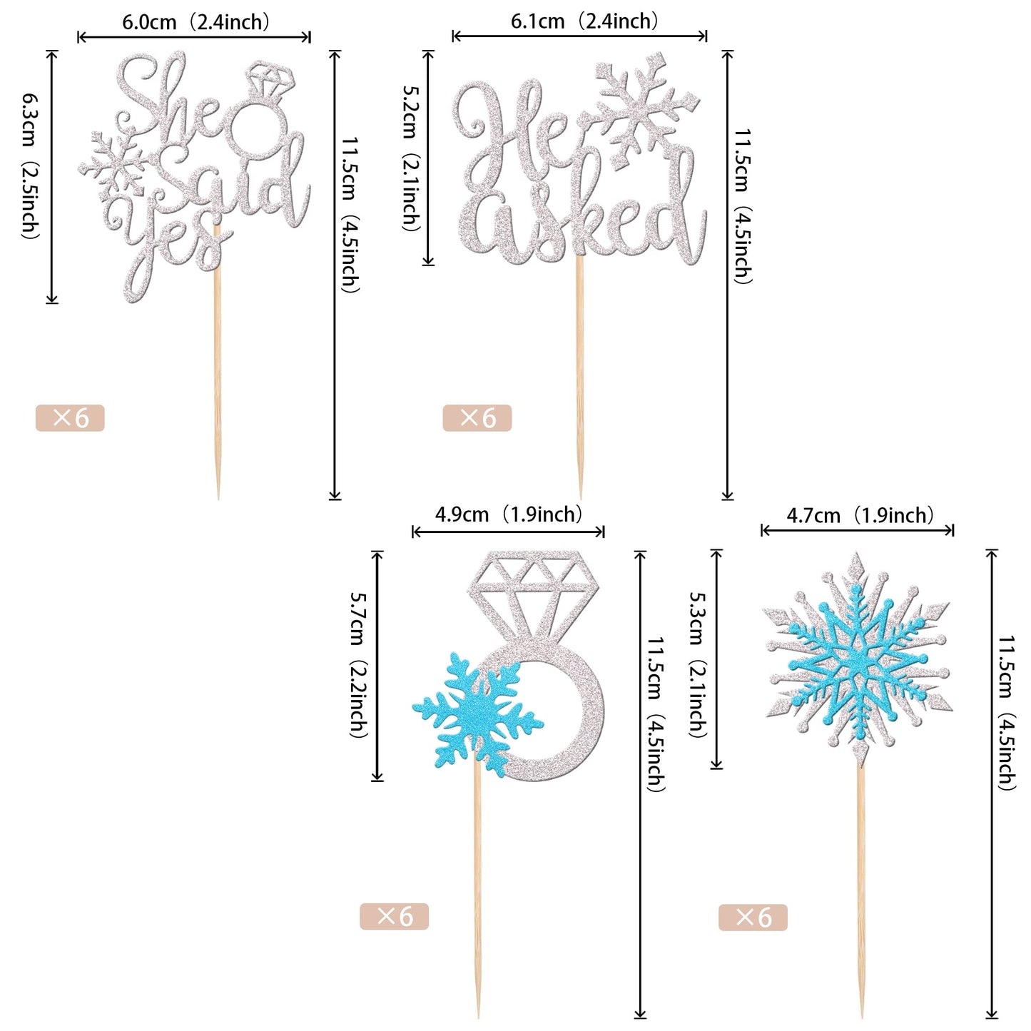 24 Pcs He Asked She Said Yes Cupcake Toppers Glitter Diamond Ring Snowflake Cupcake Picks Bridal Shower Cake Decorations For Win