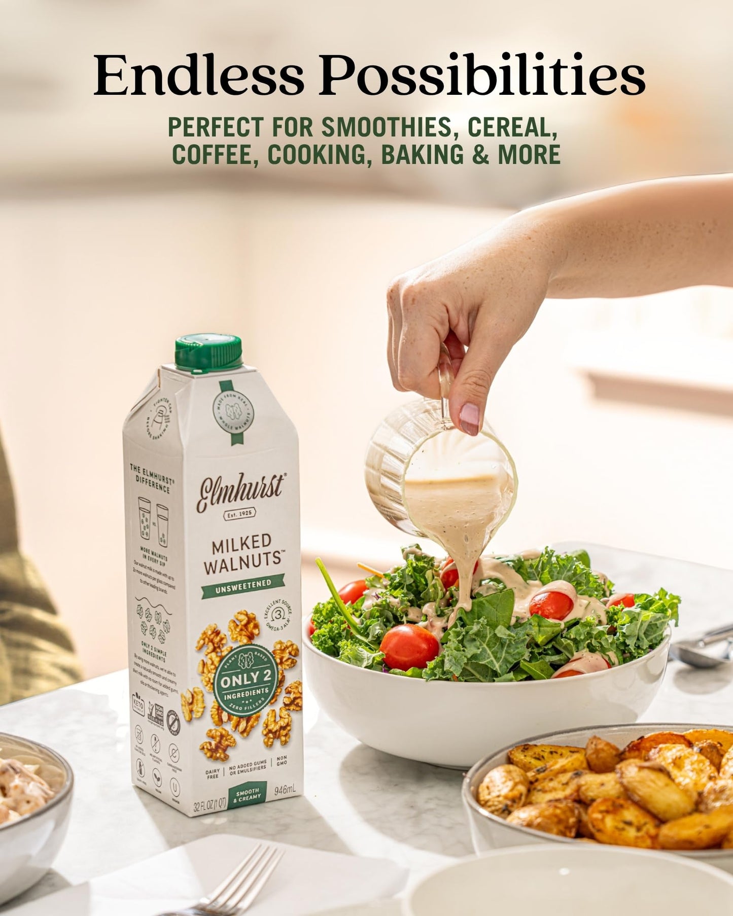 Elmhurst Unsweetened Walnut Milk, Dairy Free, Vegan, 32 Ounce (Pack of 6)