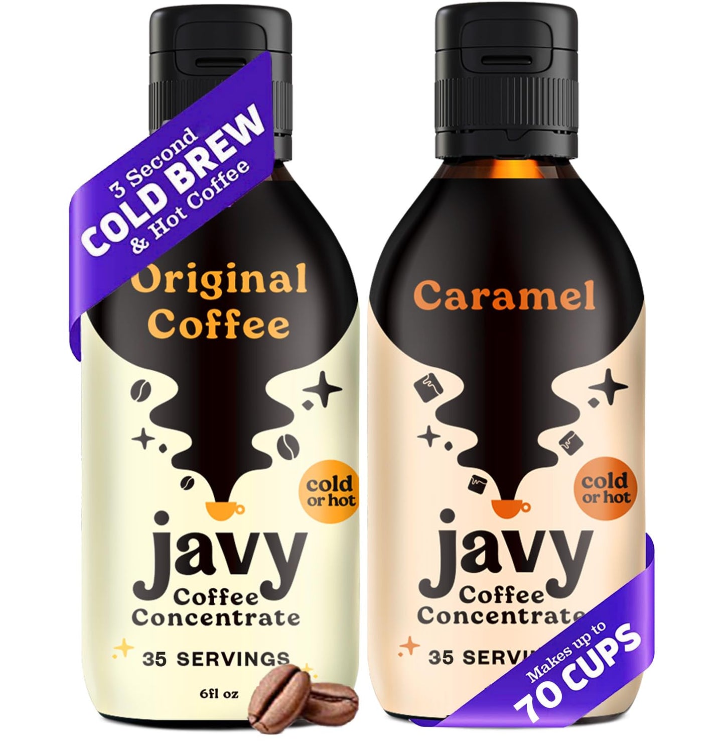 Javvy Coffee Concentrate Bundles - Cold Brew, Original & Caramel, 6 Fl Oz (Pack of 2), Black