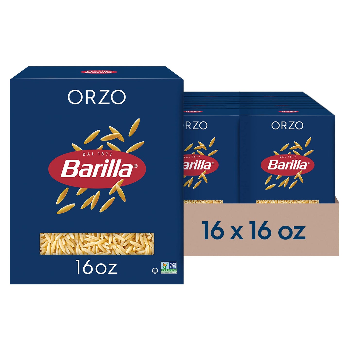 Barilla Orzo Pasta  16 Oz. Box (Pack Of 16) - Non-Gmo  Made With Duflavor Blend Wheat Semolina - Kosher Certified