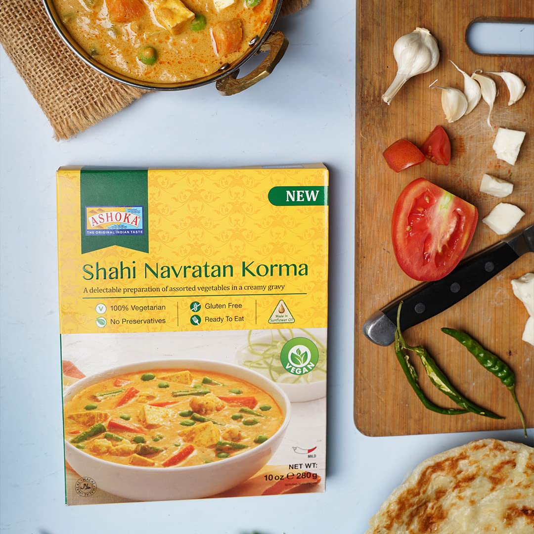 ASHOKA Vegan Mixed Vegetable Curry, Shahi Navratan Korma, Gluten-Free, Kosher Certified, 10 oz (Pack of 5)