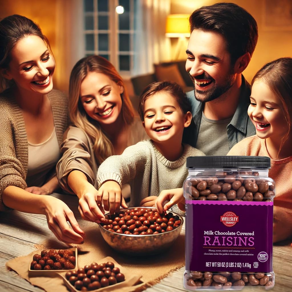 Wellsley Farms Milk Chocolate Covered Raisins, 50 Ounce, Kosher, Gluten-Free, Sweet Sun-Dried Raisins, Model 888670065471
