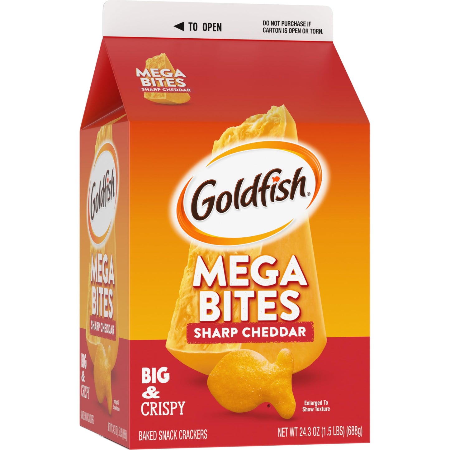 Goldfish Mega Bites, Sharp Cheddar Crackers, 24.3 Oz Carton (Pack of 2)