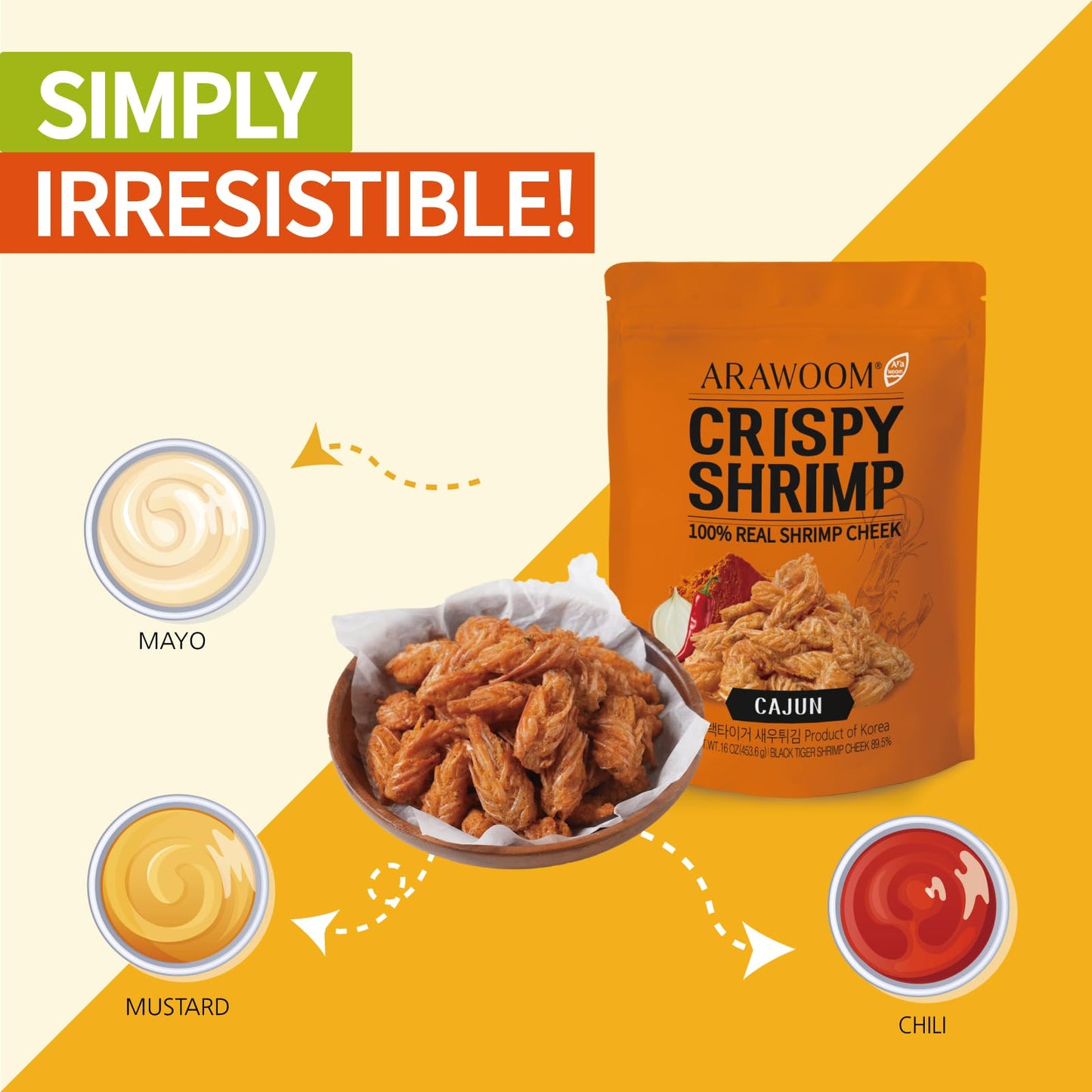 Arawoom - Real Crispy Shrimp Cheek Snack - 100% Real Black Tiger Shrimp - 16 Ounce (Pack Of 1) - Cajun Flavor - Crunchy Treat Fo