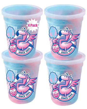 Fun Sweets Cotton Candy 4-Pack - Blue Raz and Cherry Swirl Flavor CottonCandy in 1.5 oz Tubs - Individual Carnival Cotton Candy 