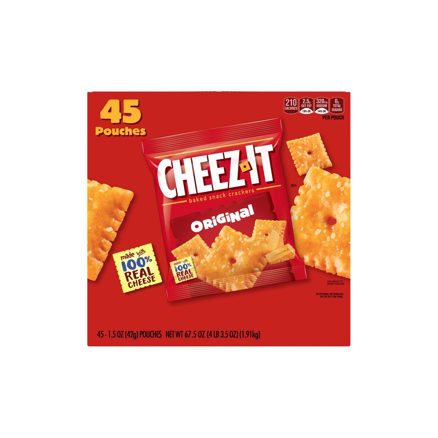 Cheez-It Baked Snack Cheese Crackers, Original, Single Serve, 1.5 Oz Bags (45 Count)