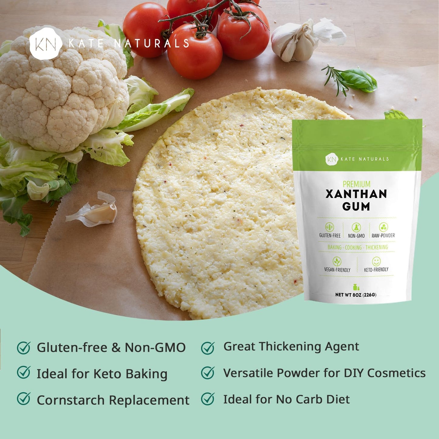 Kate Naturals Xanthan Gum for Baking & Thickening, Gluten Free, 8oz