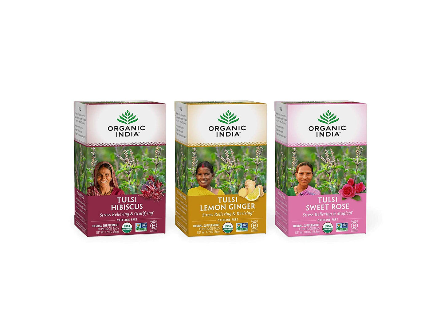 Organic India Iced Tulsi Herbal Tea Favorites - Hibiscus, Lemon Ginger, Sweet Rose - Adaptogen, Vegan, Usda Certified Organic, N