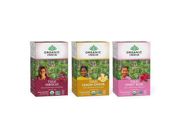 Organic India Iced Tulsi Herbal Tea Favorites - Hibiscus, Lemon Ginger, Sweet Rose - Adaptogen, Vegan, Usda Certified Organic, N