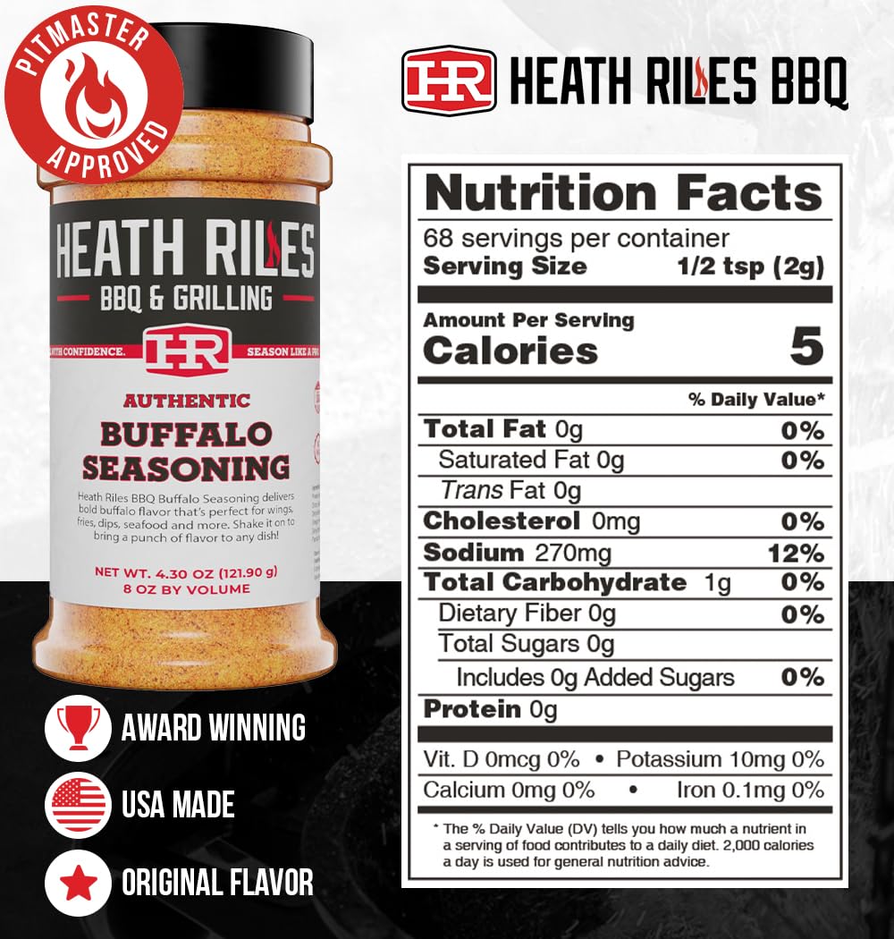 Heath Riles Bbq Rub - Buffalo Seasoning, Champion Pitmaster Recipe, Legendary Rubs For Smoky Aroma & Grilling, 80+ Bbq Championships, 8 Oz.