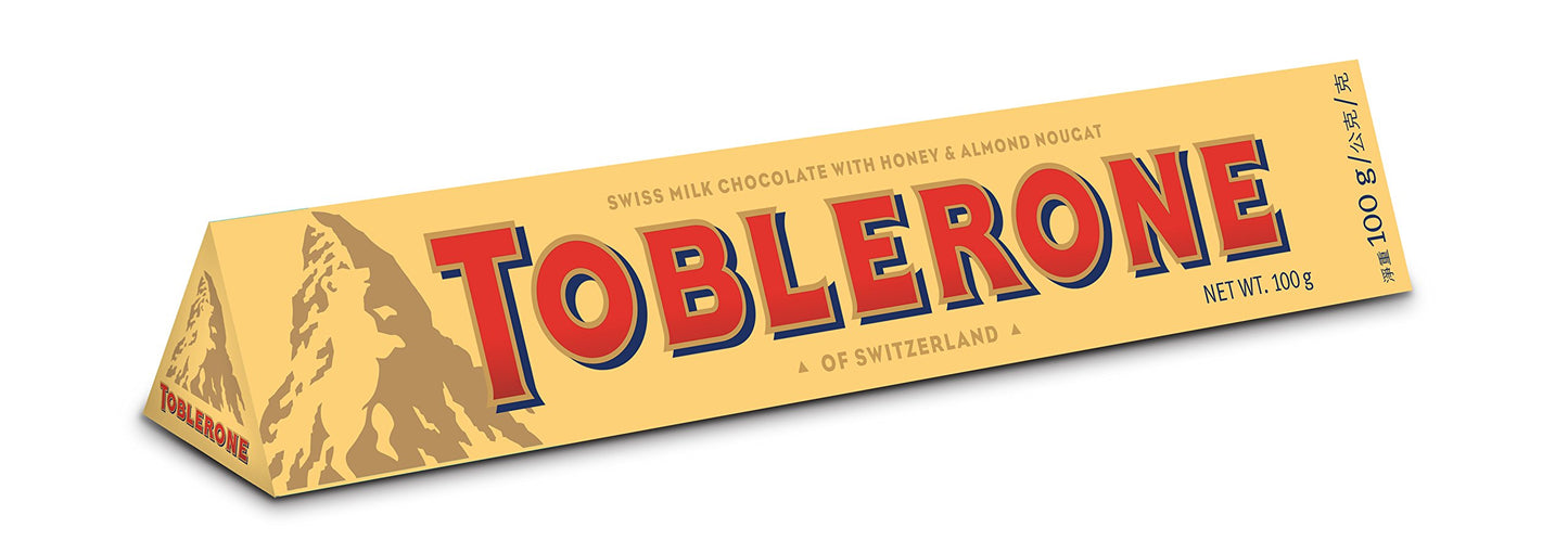Toblerone Original Triangular Candy, 100g - Smooth Swiss Milk Chocolate with Honey and Almond Nougat Imported from UK England