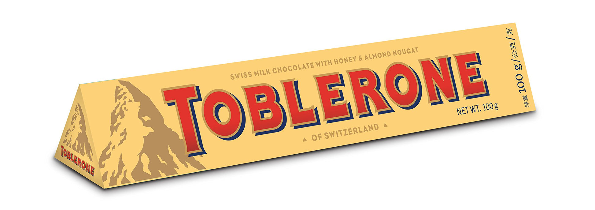 Toblerone Original Triangular Candy, 100g - Smooth Swiss Milk Chocolate with Honey and Almond Nougat Imported from UK England