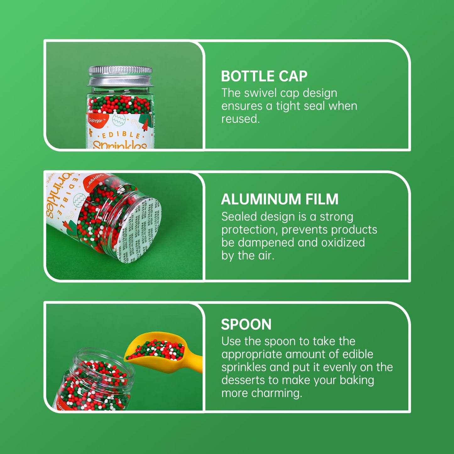Christmas Sprinkles For Cupcake Toppers, Edible Christmas Sprinkles Set, Sujoygar Sprinkles For Cake Baking Decorating Cookies H