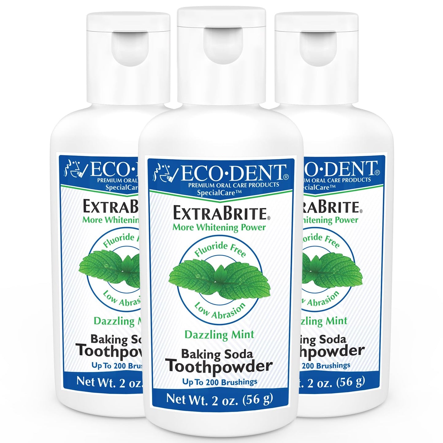 Eco-Dent Extrabrite Baking Soda Toothpowder, Mint - Fluoride-Free Toothpaste Powder, Sls-Free Tooth Powder With Oxidizing Calcium Peroxide, Whitening Toothpaste Alternative, 2 Oz Ea (Pack Of 3)