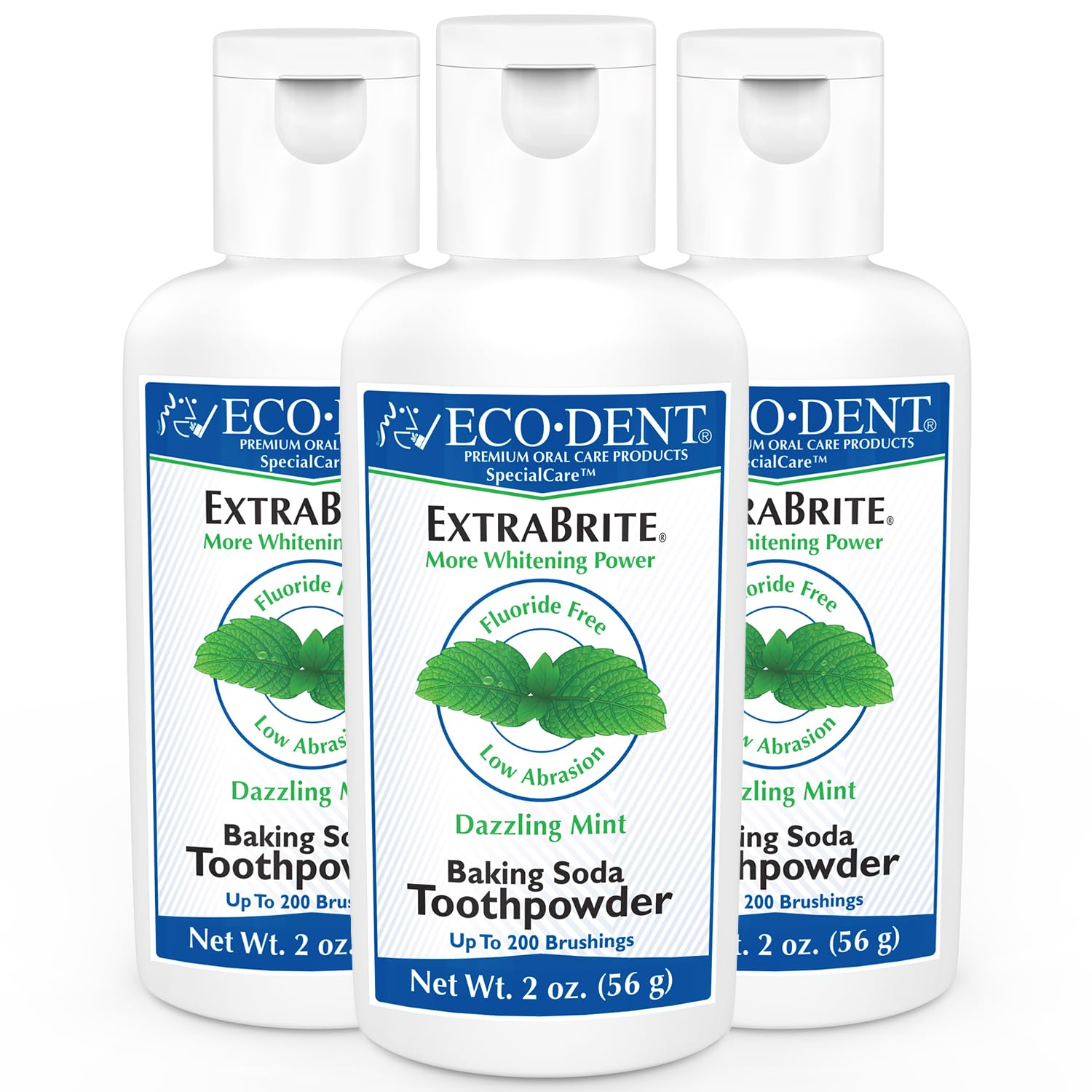 Eco-Dent Extrabrite Baking Soda Toothpowder, Mint - Fluoride-Free Toothpaste Powder, Sls-Free Tooth Powder With Oxidizing Calcium Peroxide, Whitening Toothpaste Alternative, 2 Oz Ea (Pack Of 3)