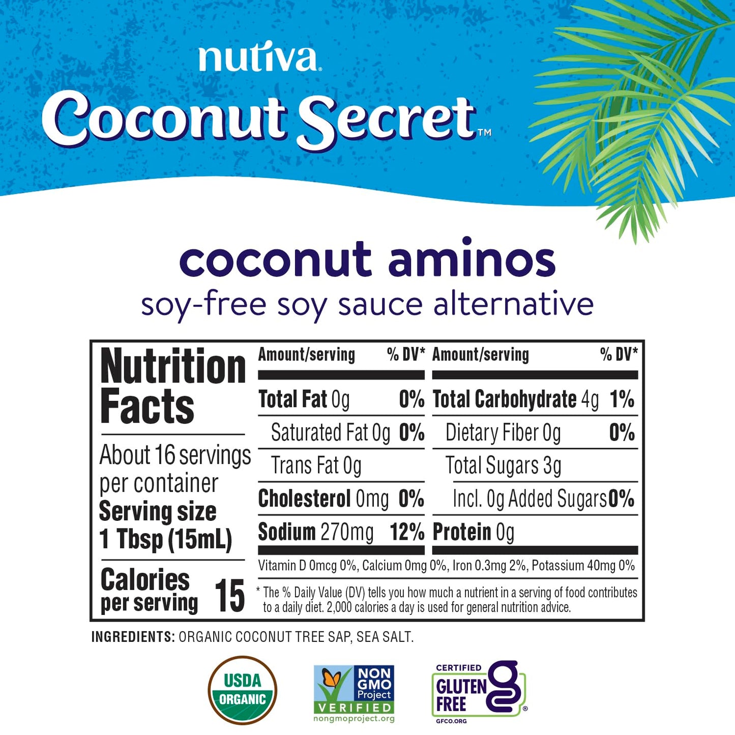 Coconut Secret Coconut Aminos - 8 Fl Oz (Pack of 2) - Low Sodium Soy Sauce Alternative, Low-Glycemic - Organic, Vegan, Non-GMO,