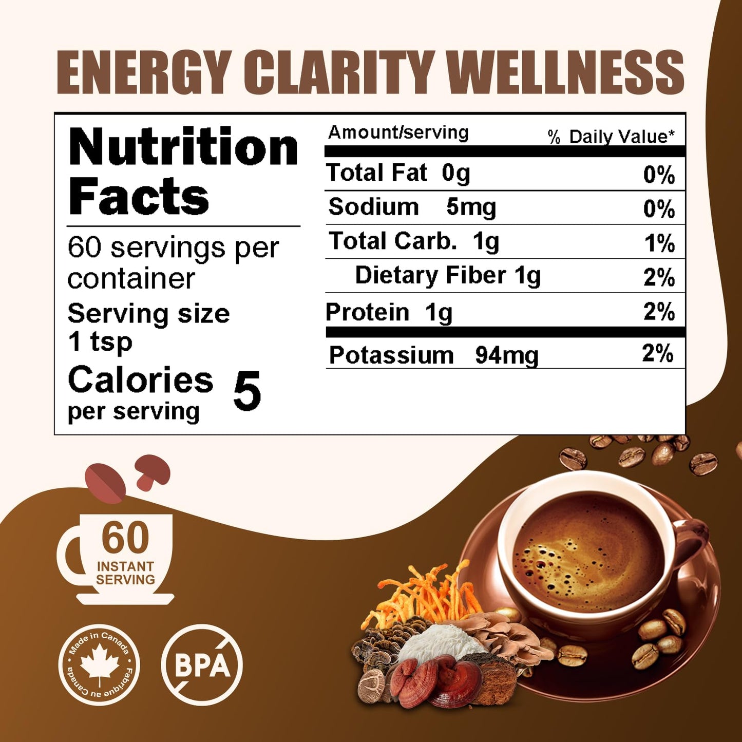 Grelim Mushroom Coffee With 7 Superfood Mushrooms, Great Tasting Arabica Instant Coffee 4.23 Oz