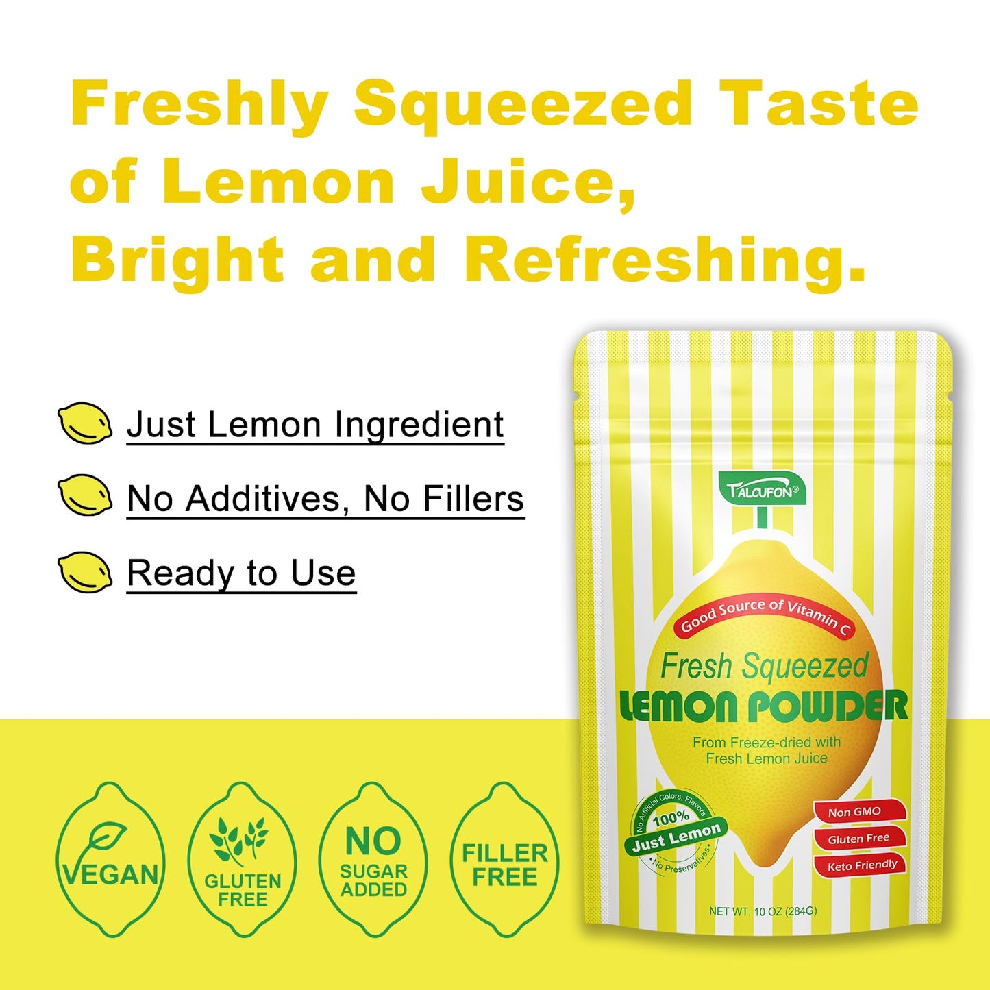 Talcufon Freshly Squeezed Lemon Powder 10 Oz, Just Cold Pressed, Freeze Dried Lemon Juice Powder No Added Sugar, Gluten Free, No