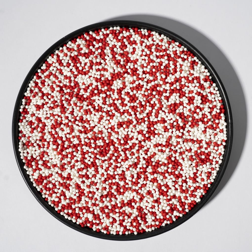 NIPEOR Edible Pearl Sprinkles for Cake Decorating - 2mm Matte White & Red, 130g/4.6oz, Perfect for Baking, Ice Cream, Cookies, Cupcakes