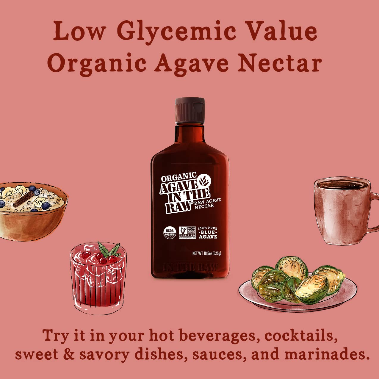 IN THE RAW Organic Agave Nectar, 18.5 Fl Oz, USDA Organic, Non-GMO, Kosher Vegan