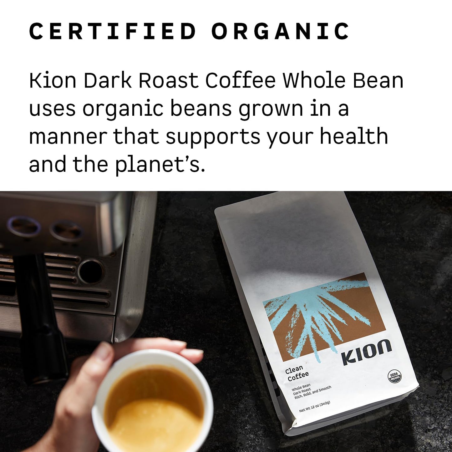 Kion Organic Coffee | Tested For Toxins | Roasted To Maximize Health And Taste | Whole Bean Dark Roast 12 Oz (3 Pack)