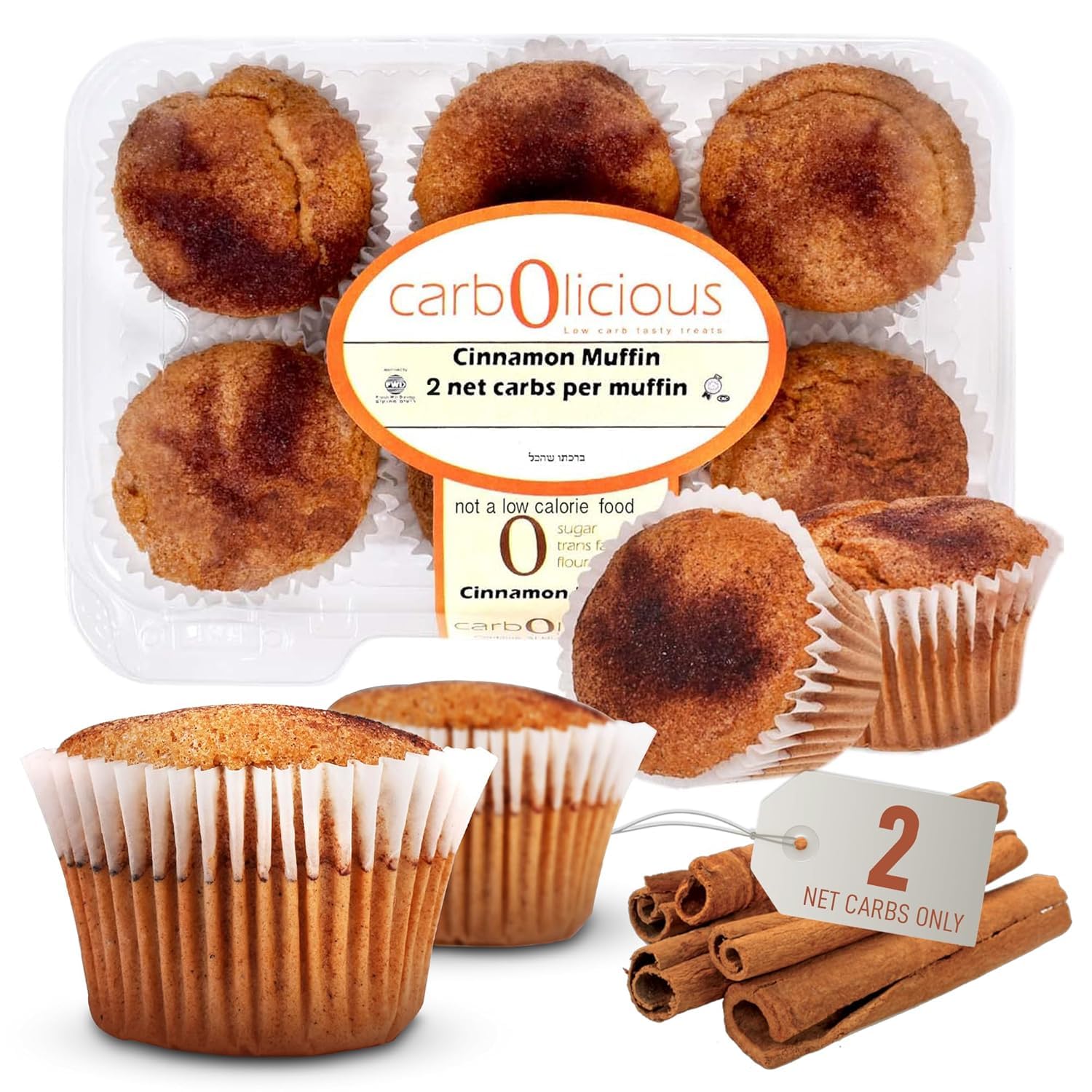Low Carb Cinnamon Muffins 12 Pcs (2-Pack) By Carb-O-Licious - Delicious Keto Mini Muffins With Only 2 Net Carbs  9G Protein - Sugar Free Cupcake Style Healthy Snack Made  Almond Flour  Low-Carb Treat