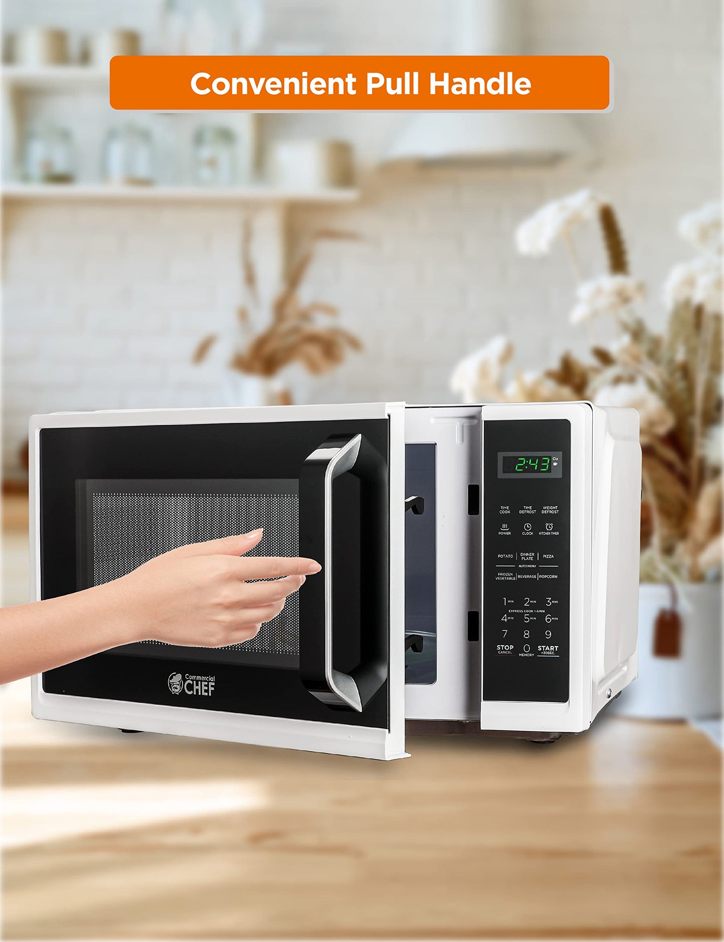 Commercial Chef Small Microwave 09 Cu Ft Countertop Microwave With Digital Display, White Microwave  10 Power Levels, Outstandin