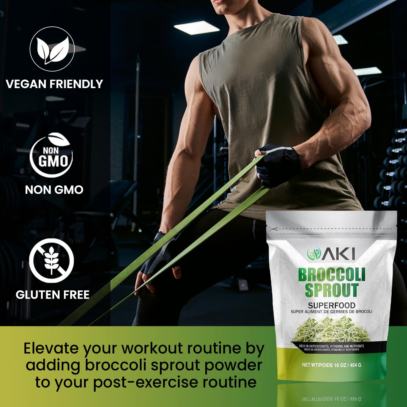 AKI ORGANIC Broccoli Sprout Powder - Non-GMO Superfood for Smoothies - 16 oz