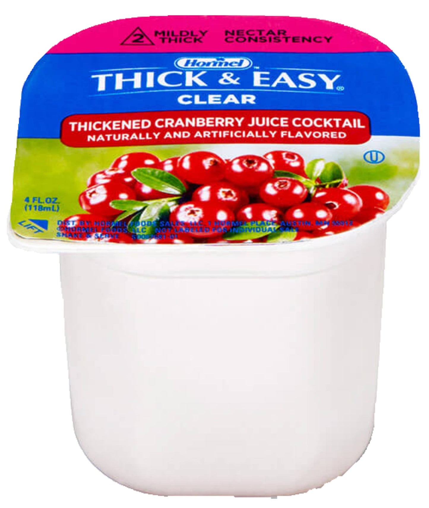 Hormel Thick & Easy Cranberry Juice Cocktail, Nectar Consistency, 4 Fl Oz, Pack of 24