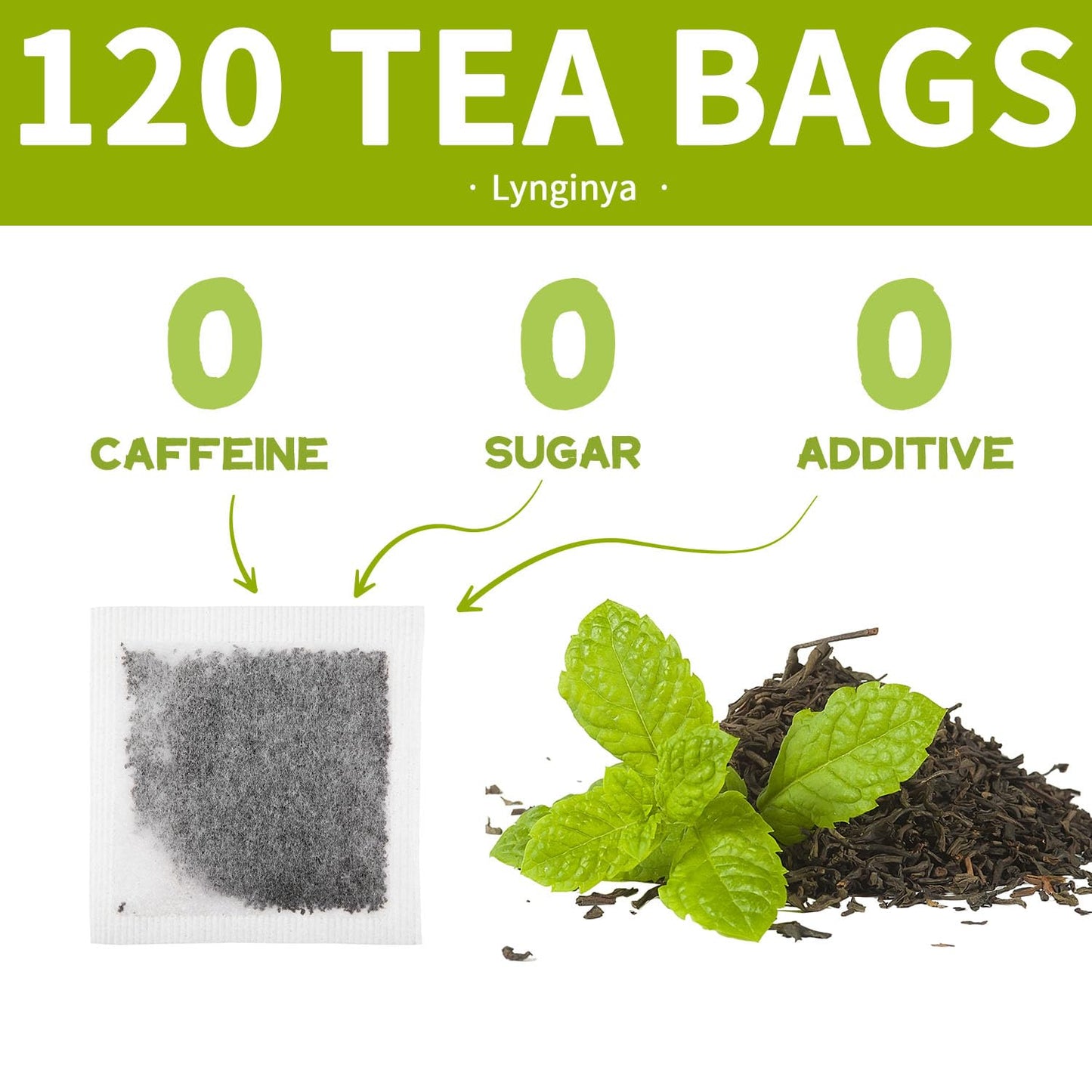 Lynginya Spearmint Tea - Herbal Tea Bags, Caffeine-Free, Refreshing Mint Flavor, 60 Bags Each, Pack of 2, Total 120 Bags