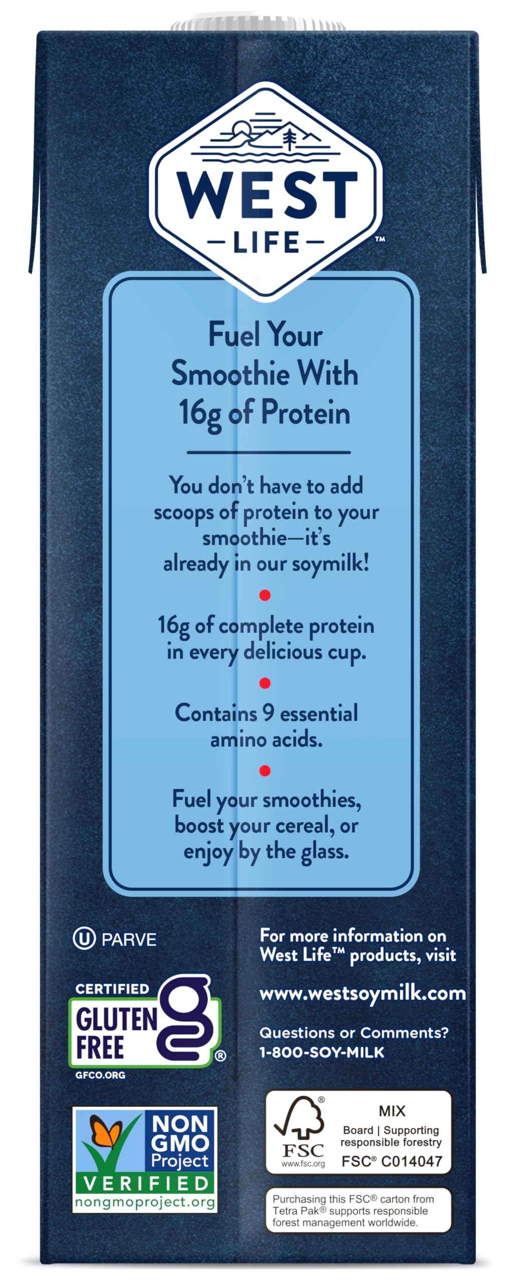 West Life Smoothie Blend Soy Milk, Unsweetened, 16g of Protein, Vegan Dairy Alternative, Lactose-Free, 32oz (Pack of 6)
