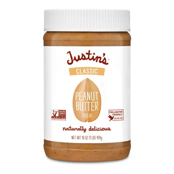 Justins Classic Peanut Butter, Only Two Ingredients, No Stir, Gluten-free, Non-GMO, Keto-Friendly, Responsibly Sourced, 16oz Ja